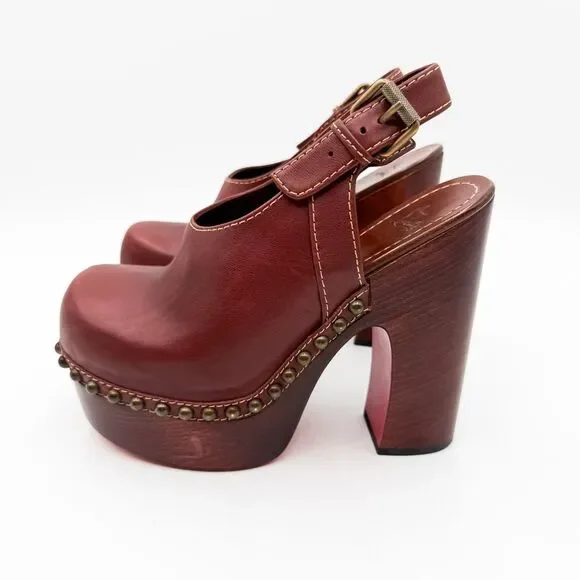 Christian Louboutin Joan Platform Wooden Heels Studded Clogs EU 38 US 8 - Picture 5 of 11